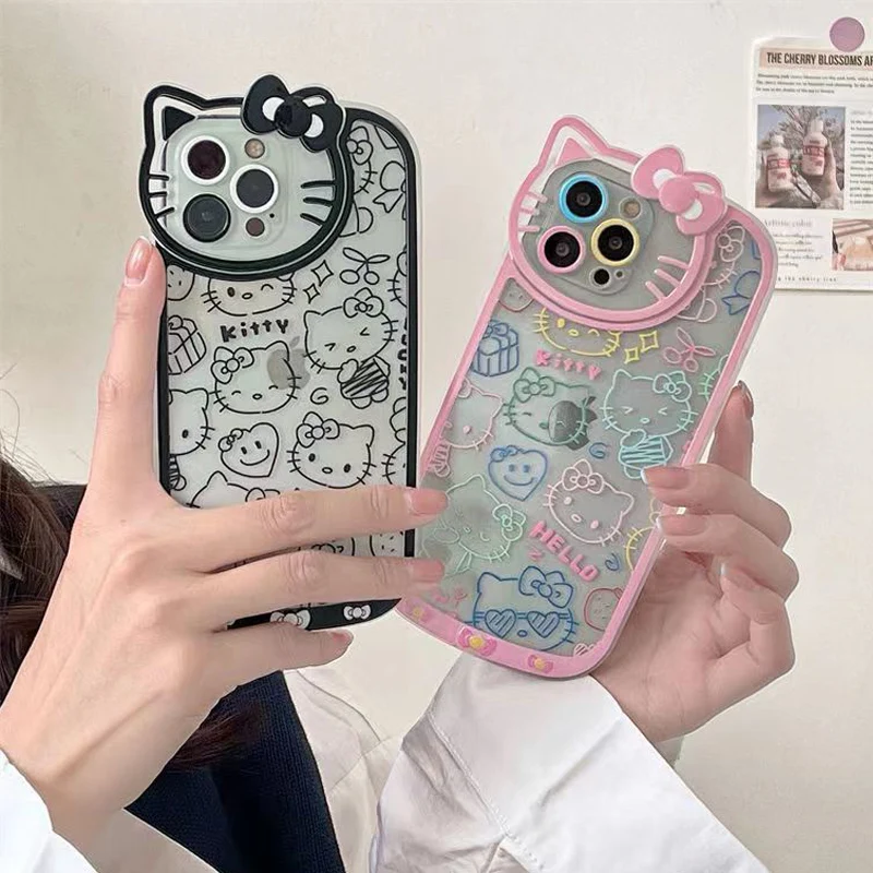Cute Hello Kitty Phone Transparent Case For iPhone 14 11 12 13 Pro MAX  X XS XR 6 6S 7 8 Plus SE 2020 Cartoon Shockproof Cover