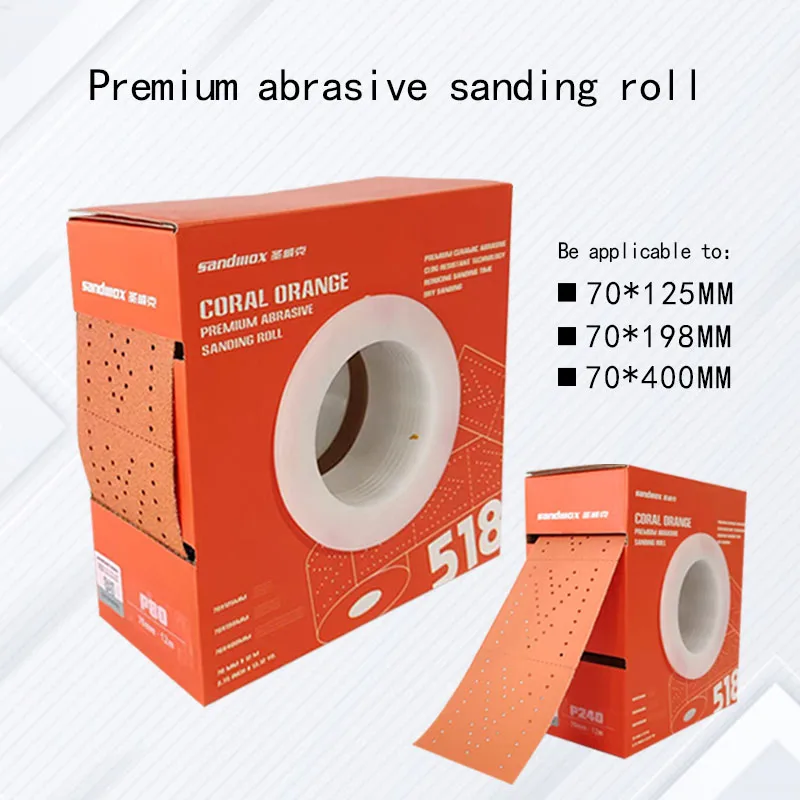Orange Sandpaper Roll Rectangle 70mm/12m Suitable For Hand Planing 125/198/400mm Car Dry Grinding Putty  Abrasive