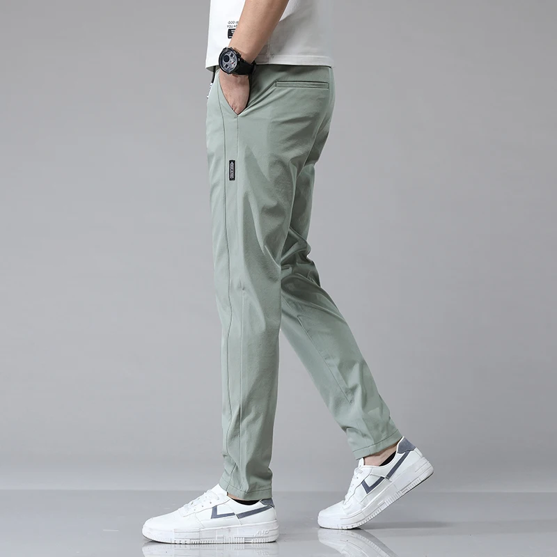 Nylon Quick-drying Casual Pants Men 2022 Summer Korea Style Thin Green Solid Color Fashion Pocket  Full Length Casual Work Pants