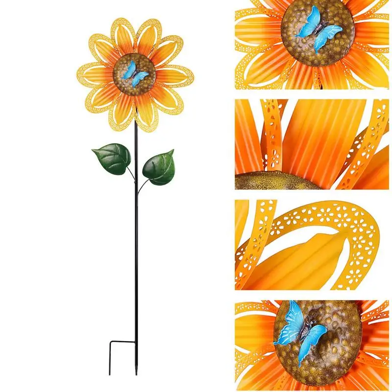 Metal Windmill For Lawn Weatherproof Design Wind-Powered Eco-Friendly Dynamic Colorful Home Accessories Garden Decorations