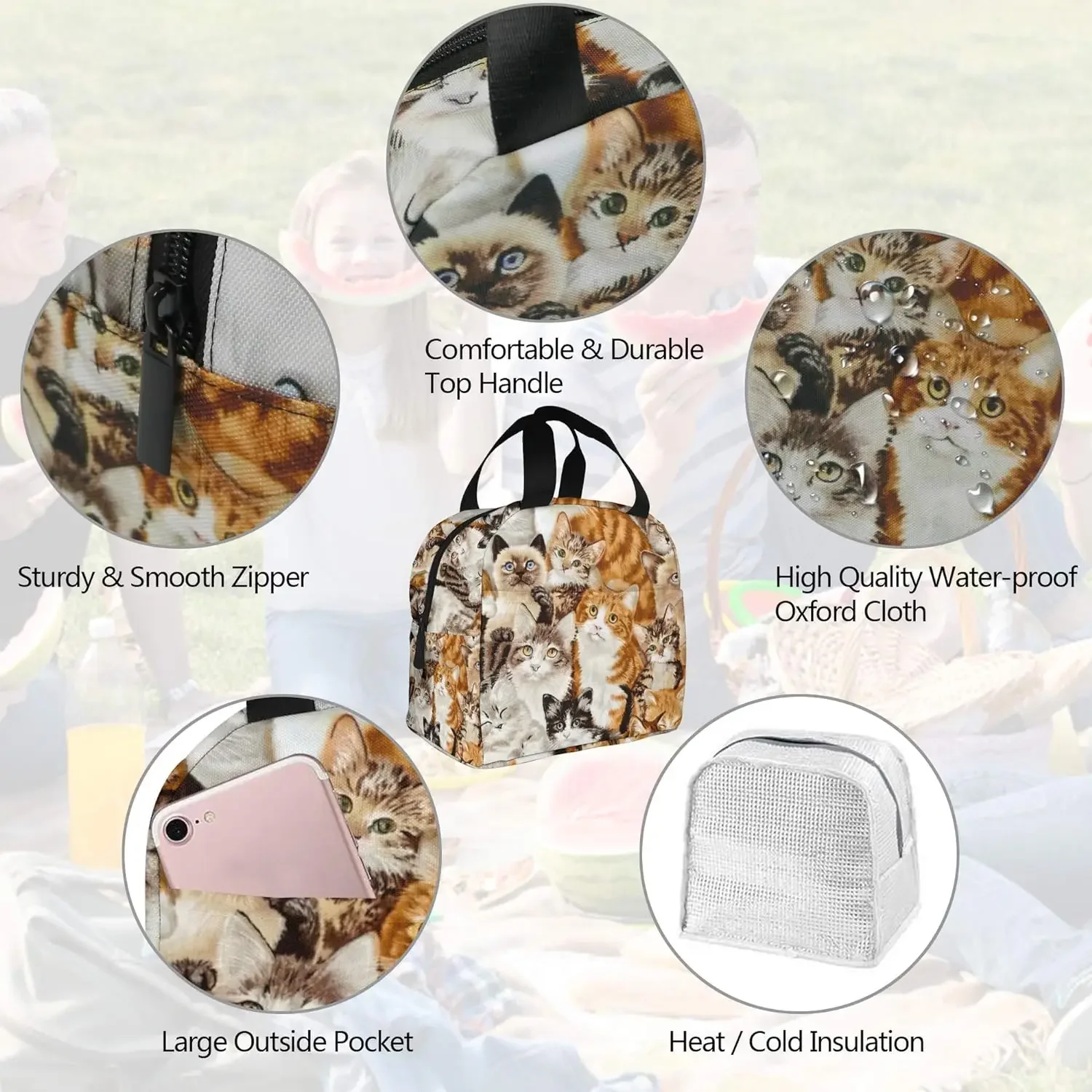 Сумка-холодильник с милым котом для путешествий/пикника/работы