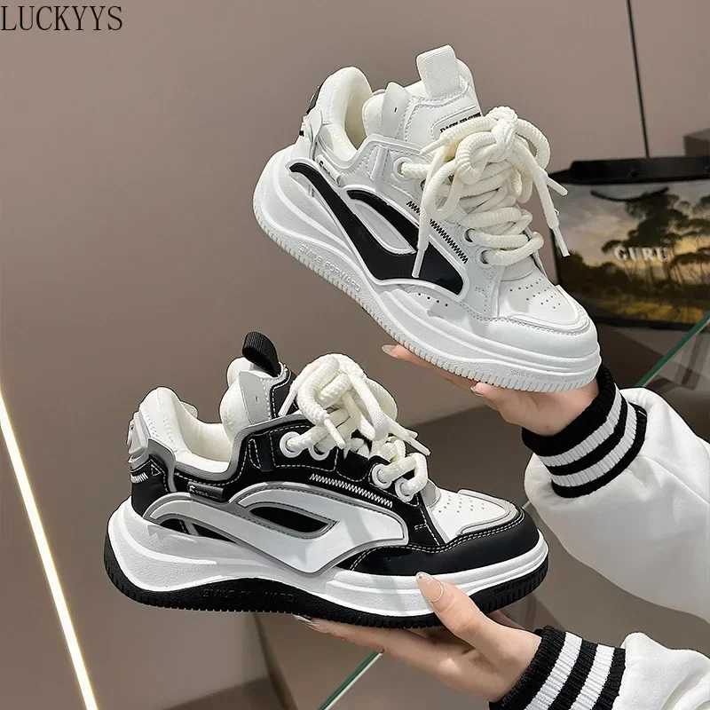 Модные тенденции 2024 модные женские белые туфли на толстой подошве осенние новые