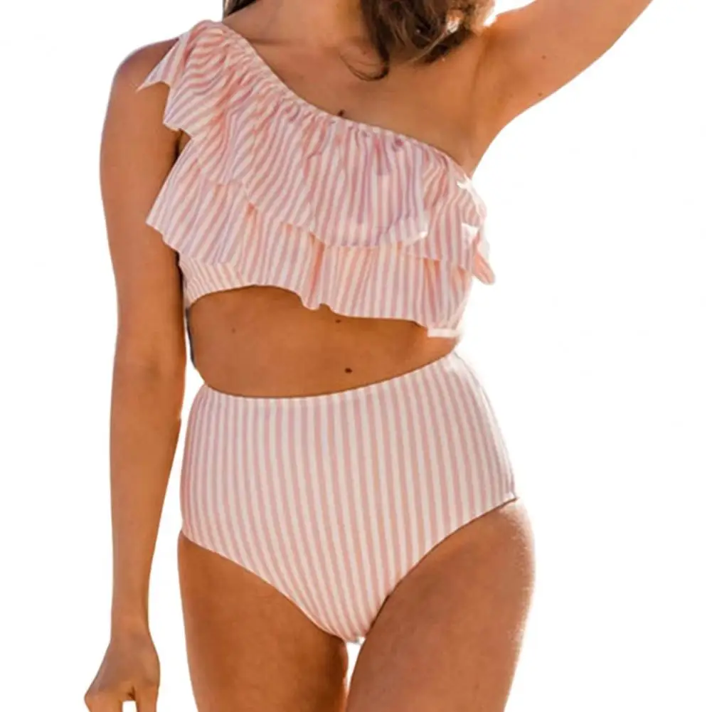 

Striped Bikinis Women's Swimsuits Sexy Ruffle 2Pcs/Set Split Bikini Striped Ruffles Two-piece Slim Wireless Swimwear Beachwear