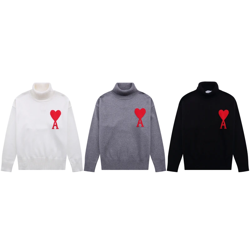 

AMI Paris 2022 Spring And Autumn New Love A Embroidery Loose Lazy Style Turtleneck Sweater For Men And Women