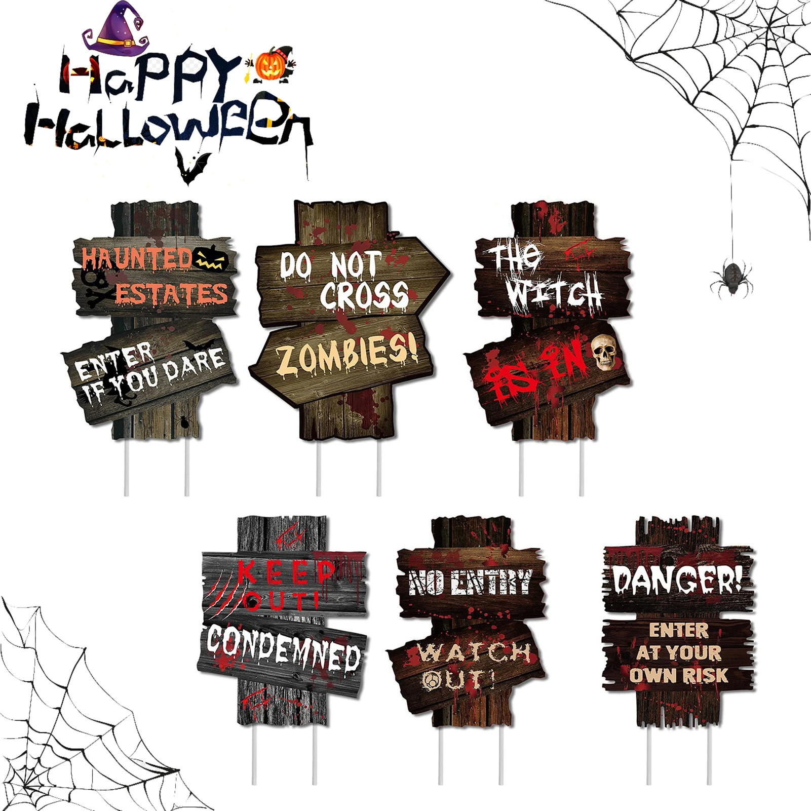 

Украшение на Хэллоуин, 6 шт., знаки на Хэллоуин, двор, Декор для дома с привидениями, жуткий реквизит на Хэллоуин, украшения