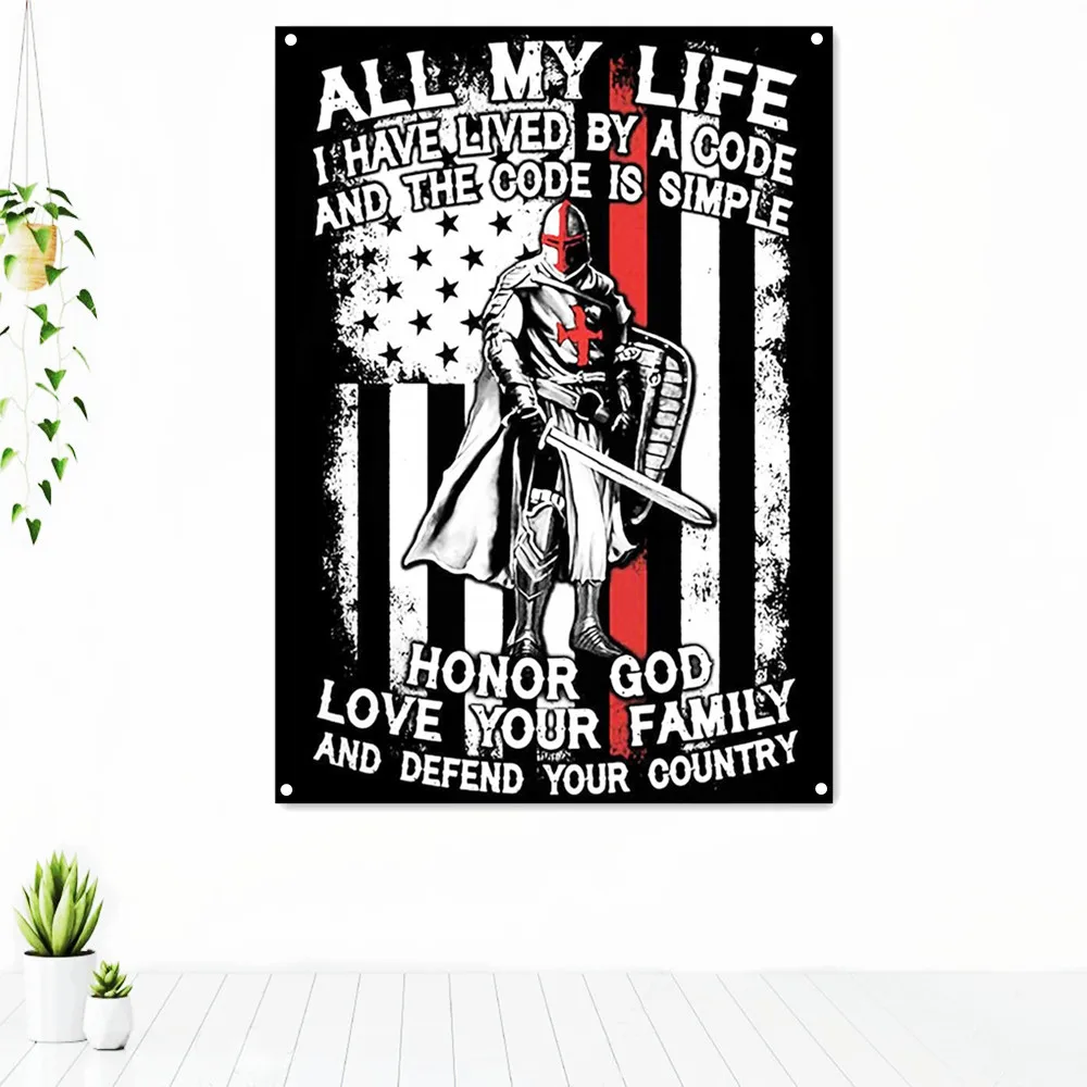 

ALL MY LIFE Templar Knight Poster Tapestry Wall Hangings Painting Medieval Crusaders Warrior Wallpaper Banner Flag Home Decor