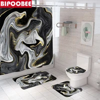 Abstract Luxury Marble Bathroom Curtain Black Grey Stone Grain Shower Curtains Toilet Cover Lid Bath Mats Rugs Non-Slip Carpet