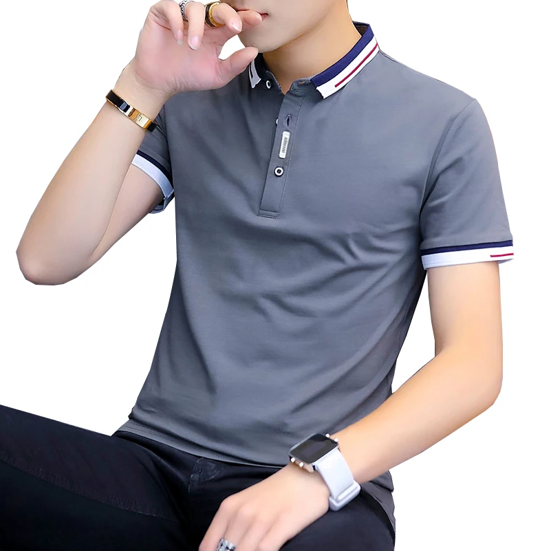 

2022 summer casual polo shirt men short sleeve turn down collar slim fit sold color polo shirt for men plus size