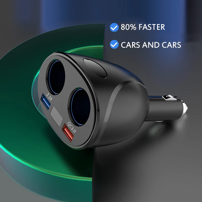 

QC3.0 3.1A Dual USB Car Charger Fast Charging Quick Charge Power Adapter With Double Cigarette Lighter Socket Splitter