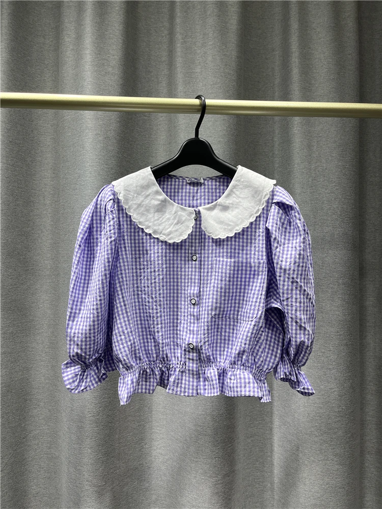

New Products In Spring Summer Shirt Women Lapel Long Sleeve Single Breasted Placket Casual Shirt Whole Body Lattice Elastic Hem