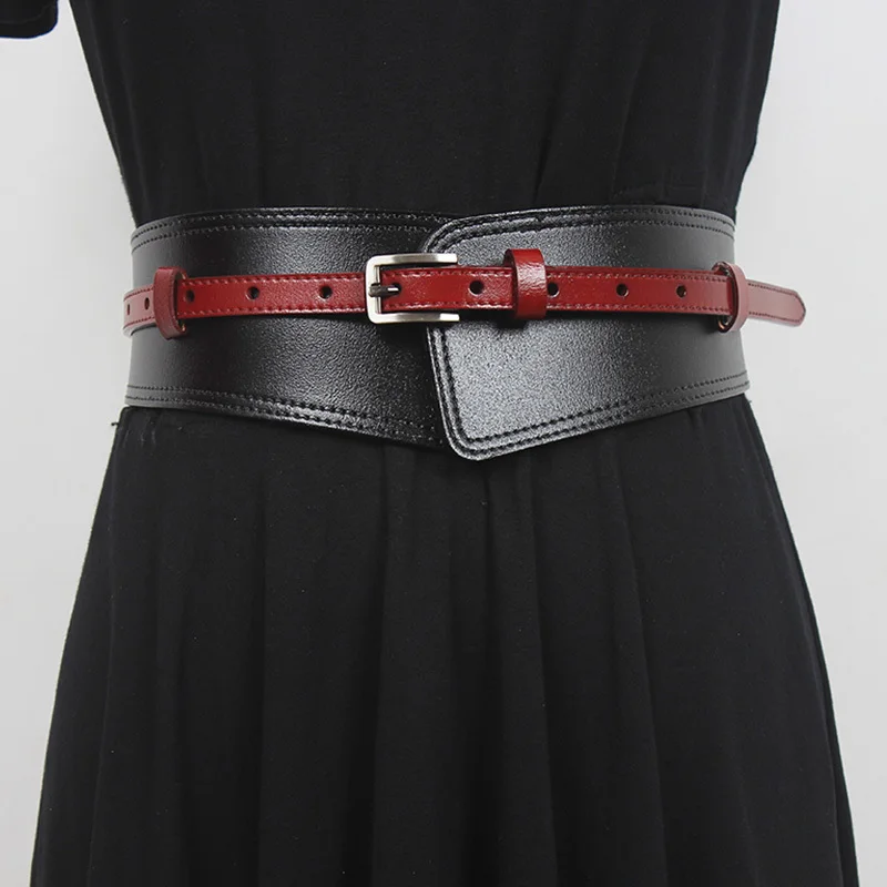 

SeeBeautiful Simple Pin Buckle PU Leather Waist Seal Wide Girdle Decorative Women Summer Autumn 2022 New Fashion Tide Q439