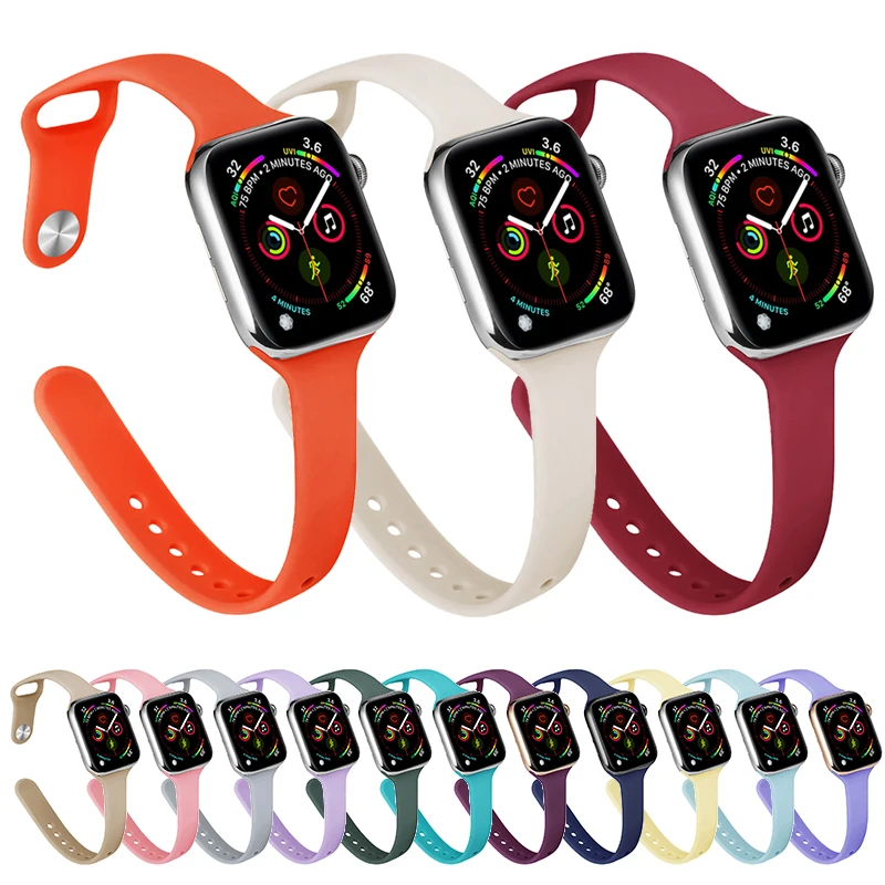 

Ремешок силиконовый для Apple Watch, тонкий браслет для смарт-часов iWatch Series 7 6 5 4 3 2, 40 мм 44 мм 41 мм 45 мм 38 мм 42 мм