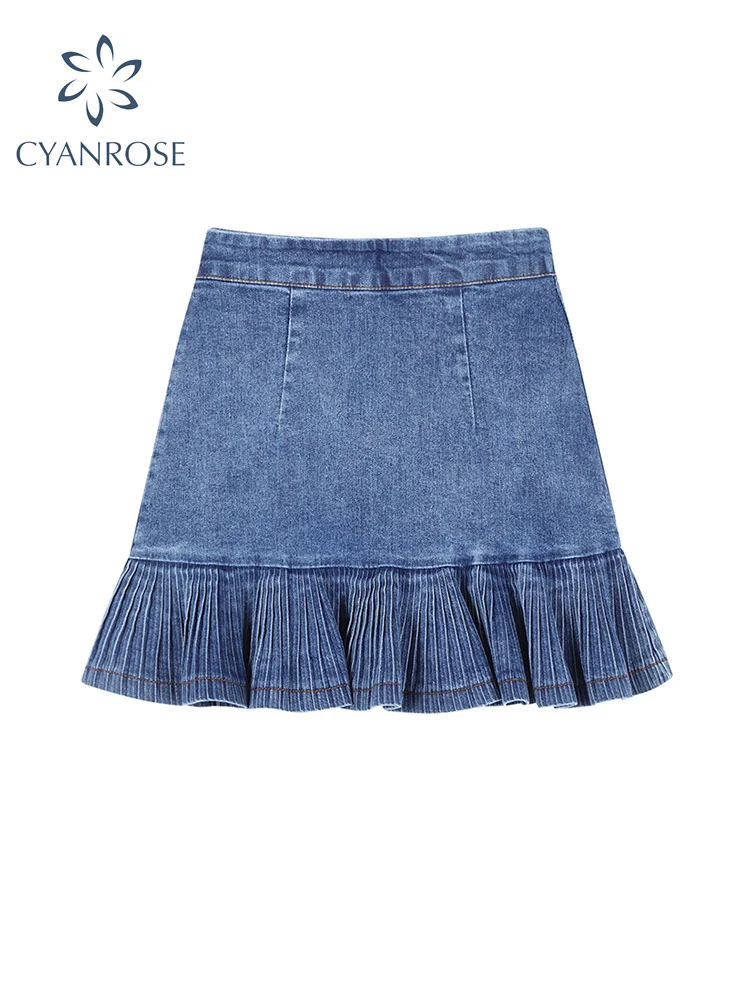 

Vintage Denim Shorts Skirt Women Summer 2022 Streetwear Ladies Skirts Jeans Casual All Match Elastic Chic A-line Pleated Skirt