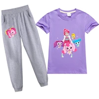 summer anime hearts ping round neck t shirt pants girls home leisure sports short sleeve suit kids baby cartoon print suit