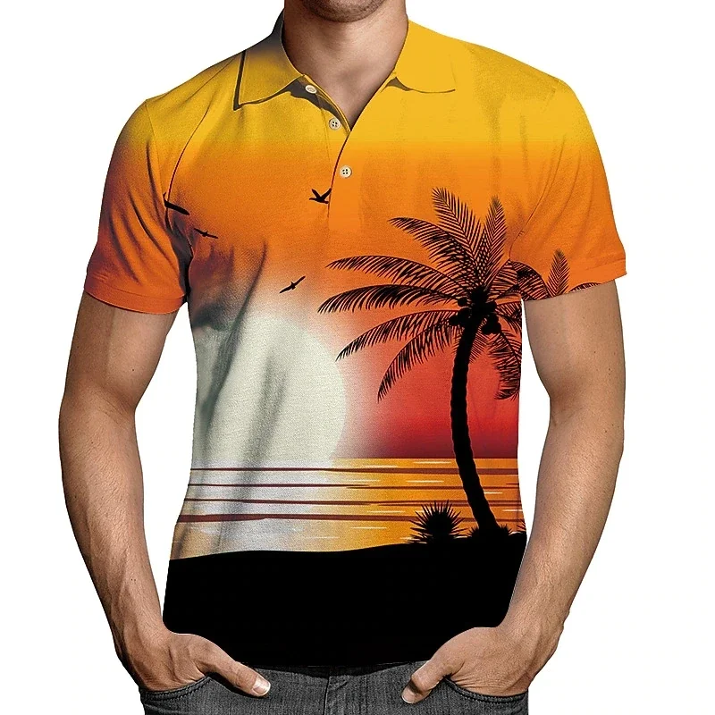 

Men's Polo Shirt Golf Shirt Coconut Tree Graphic Prints Sunset Turndown Royal Street Daily Short Sleeves Button-Down Hawaiian