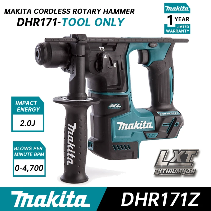 

Makita DHR171Z Rotary Hammer Drill Body Only 18V Li-Ion Cordless Brushless SDS Plus Rechargeable Electric Hammer Impact Drill