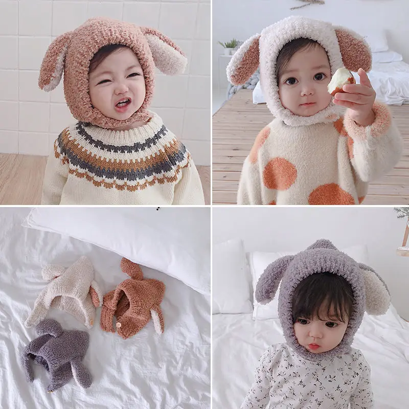 

Baby Winter Windproof Warm Pullover Hat Boys and Girls Plush Wool Hat Toddler Ear Protection Cap Cute Rabbit Ears Outdoor Cold