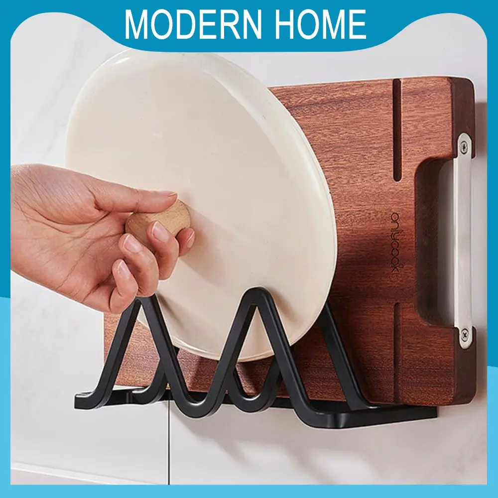 

Rust-proof Pot Cover Holder Strong Bearing Capacity No Punching Adhesive Plate Holder M-shaped Wall Mount Chopping Board Rack