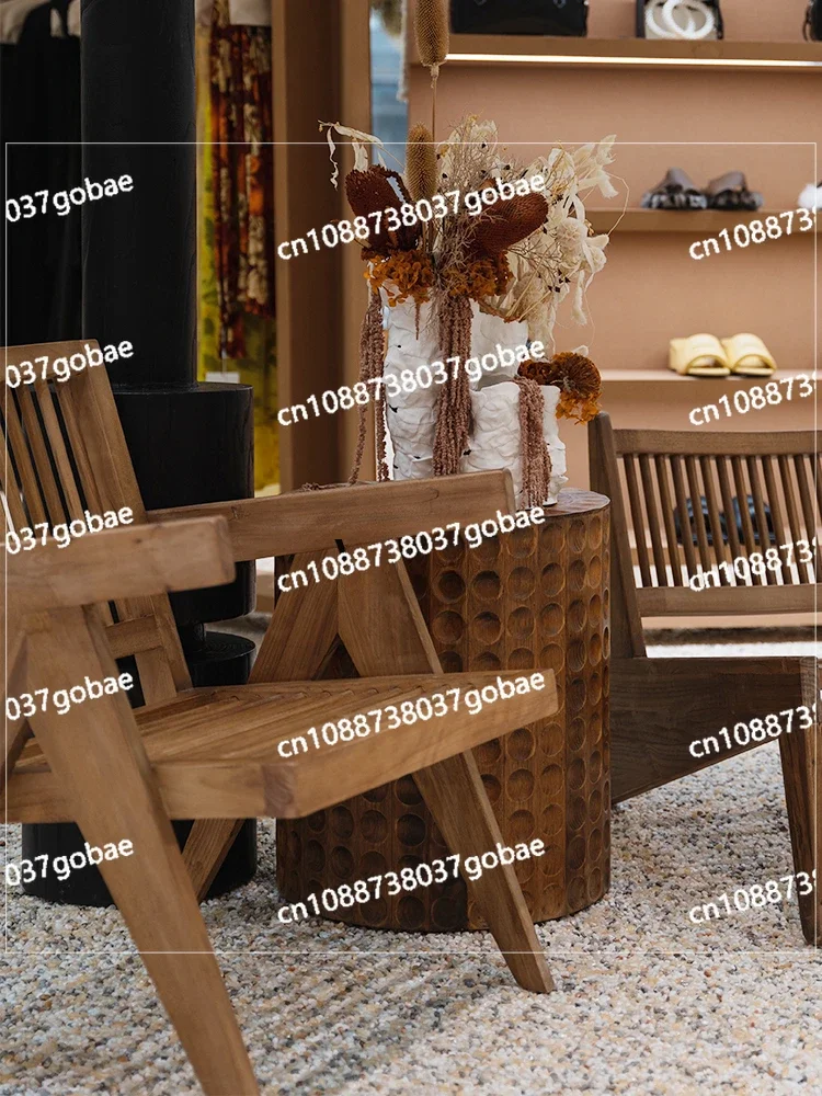 LMM Винтажный резной дуб круглый журнальный столик из дерева или камня