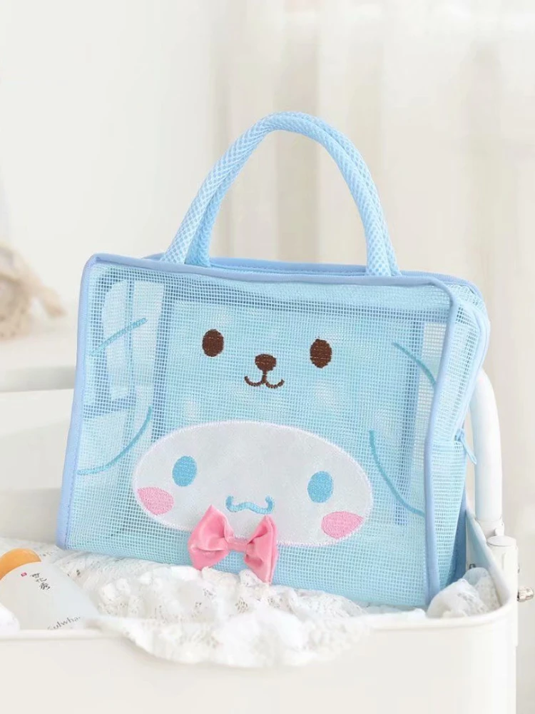 kawaii  Cute Cartoon My Melody Large Size Mesh Toiletry Bag Beach Bag Cosmetic Bag Hand Carrying Multifunctional Storage Bag