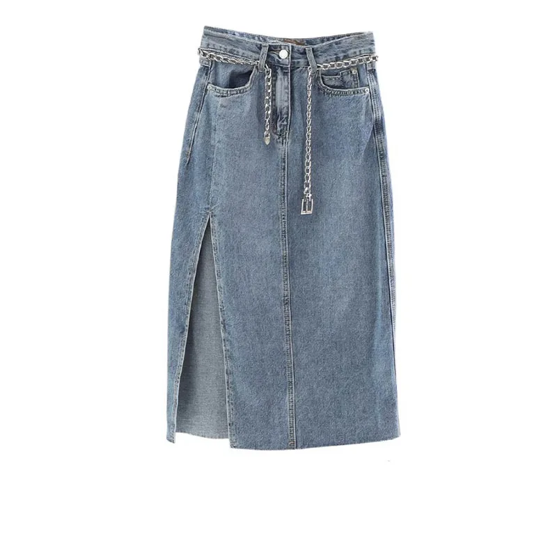 

Summer 2022 New Women's Long Denim Skirt Vintage High Wasit Jeans Skirt Female Straight Side Split A-line Pencil Y2k Skirts
