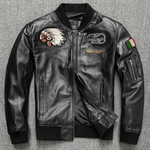 

Men Leather Jacket 100% Genuine Cowhide Sheepskin Black Male Flight Suit Man's Coat Autumn Spring Clothes Tide Chaquetas Hombre