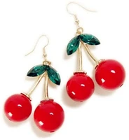 18k gold plated vintage red big cherry charm earrings for women green crystal leaf women hook dangle drop earrings