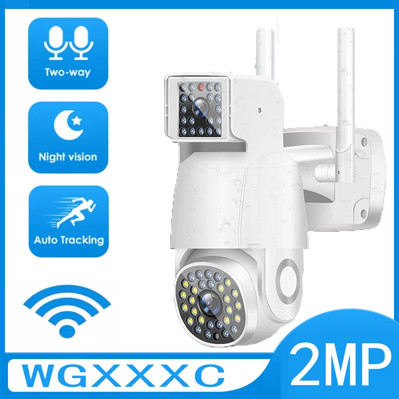 

2MP Binocular Camera Dual Lens Full Color Night Vision pir Humanoid PTZ Kamera Auto Tracking Baby Monitor water proof IP Cam