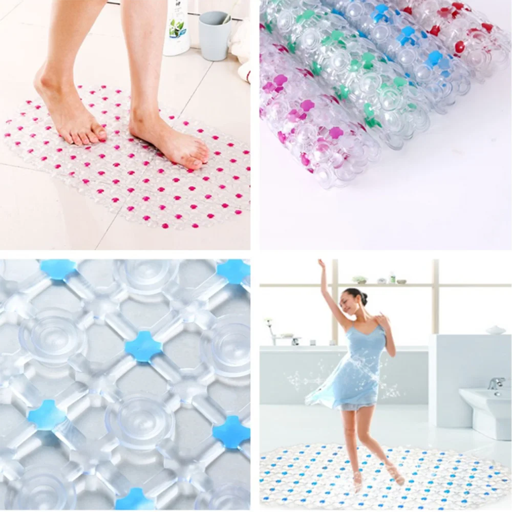 

PVC Rectangle Anti-skid Bath Mats Soft Shower Bathroom Massage Mat Suction Cup Non-slip Bathtub Carpet Large Size Bathroom Mat