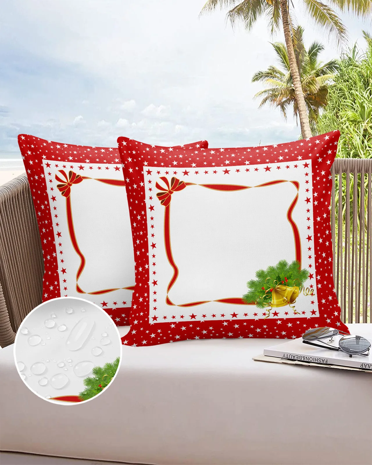 

2/4PCS Christmas Poinsettia Waterproof Decorative Sofa Pillowcase Case Garden Yard Cushion Cover