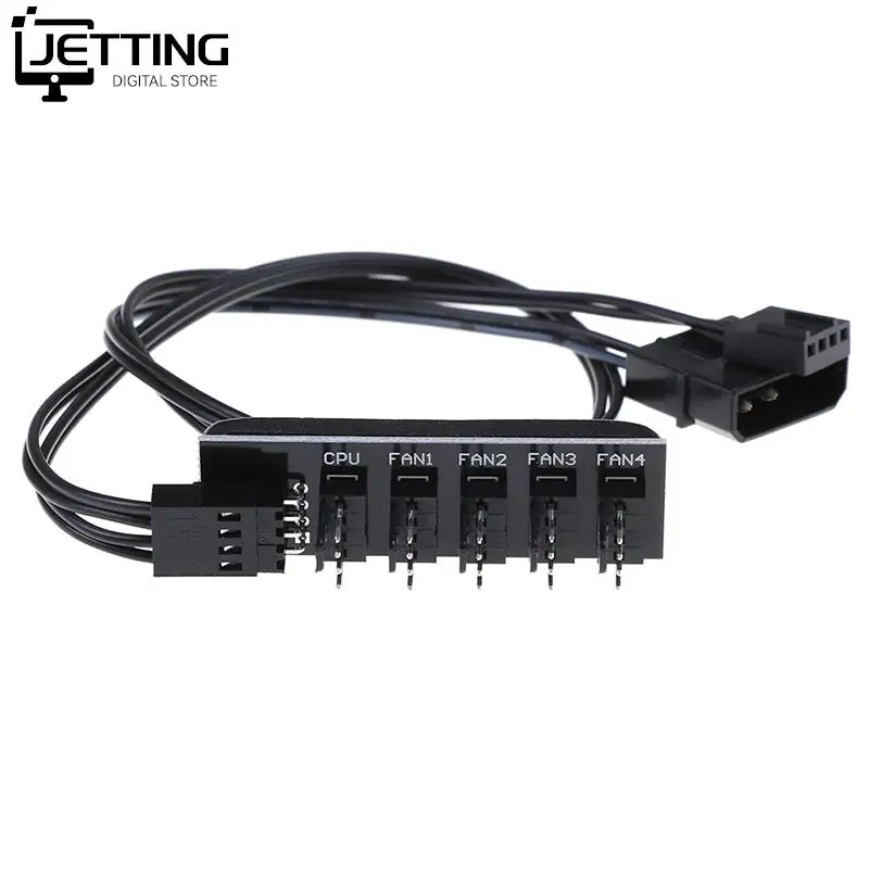 

40cm 1 To 5 4-pins PWM CPU Cooler/ Case/ Chasis Cooling Fan Power Cable Hub Splitter Adapter Black Sleeved Jacket