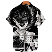 3d horror hawaiian mens shirt manga anime vintage shirt for men and women single breasted lapel top street large size clothes