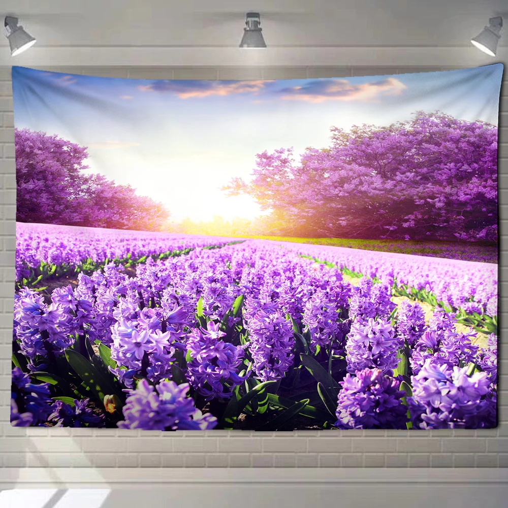 

High Quality Purple Lavender Scenery Tapestry Sunshine Colorful Flower Plant Tapestries Bedroom Living Room Deco Wall Hanging