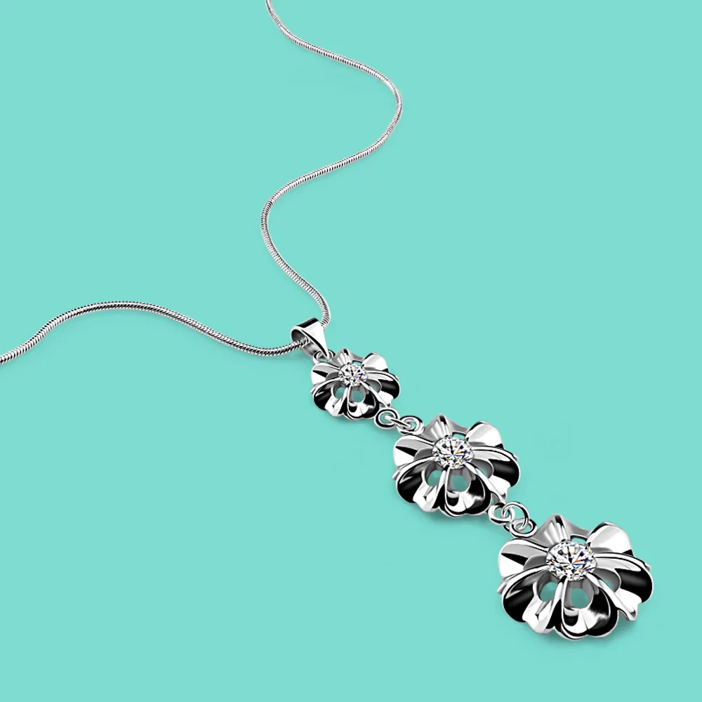

Ожерелье из стерлингового серебра 925 пробы, трехслойный цветок, Женское Ожерелье, 43-46-51 см, гламурный подарок, ювелирные изделия