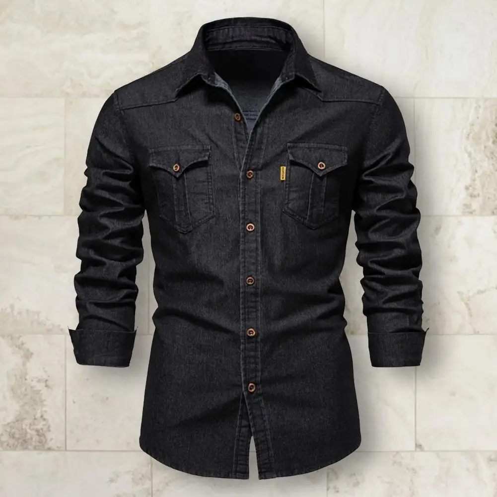 

Jeans Shirt Long Sleeve Men Shirt Turn-down Collar Buttons Shirt