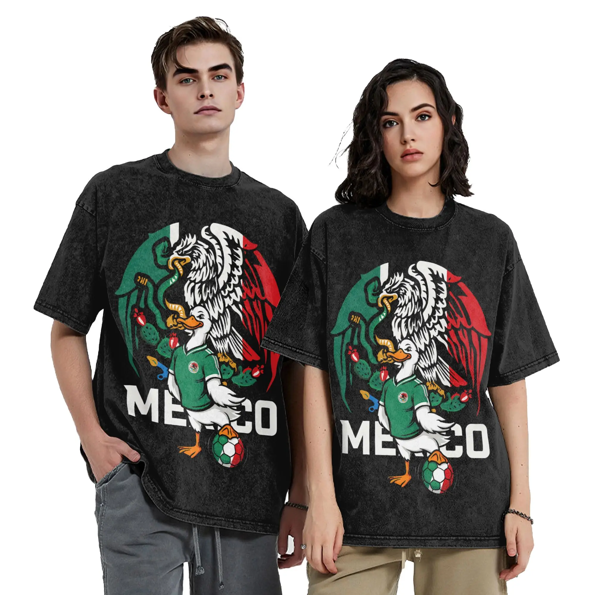 Фото Футболка Merlin The Duck Mexico Soccer в стиле хип-хоп, 100% хлопок, оверсайз, ретро, для мужчин и женщин, уличная одежда, лето №1