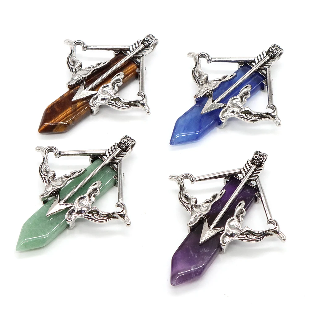 

Natural Crystals Long Sword Gems Pendant Healing Reiki Cupid Angel Wings Stones Arrow Chakra Charms Jewelry Necklaces Love Gift