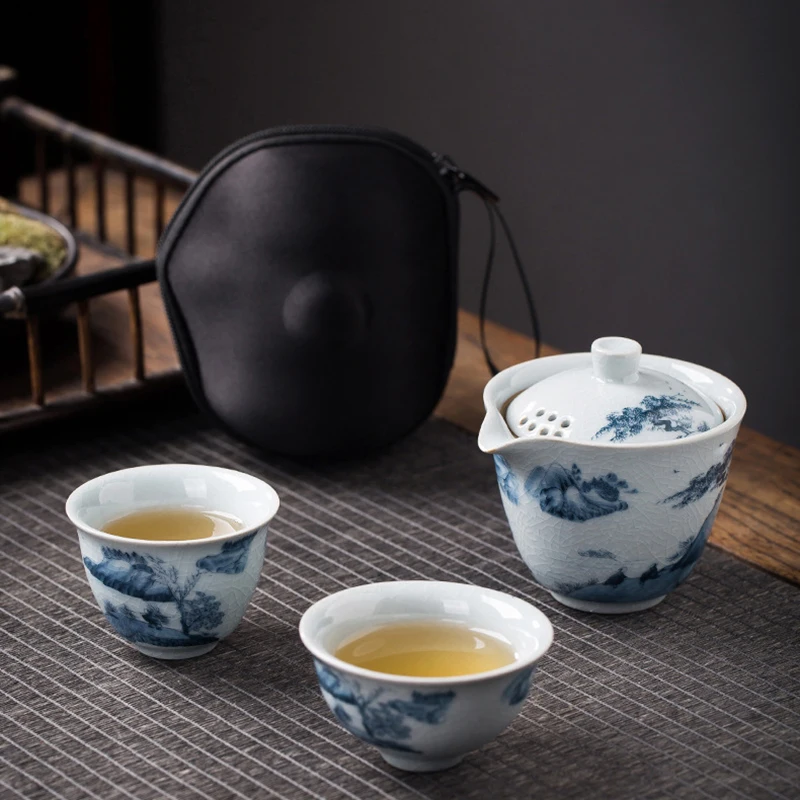 

Китайский дорожный чайный сервиз Кунг-фу, керамический глазурь, чайный сервиз, чайный сервиз Gaiwan, фарфоровый чайный сервиз, чайные принадлежности, посуда для напитков, чайная церемония