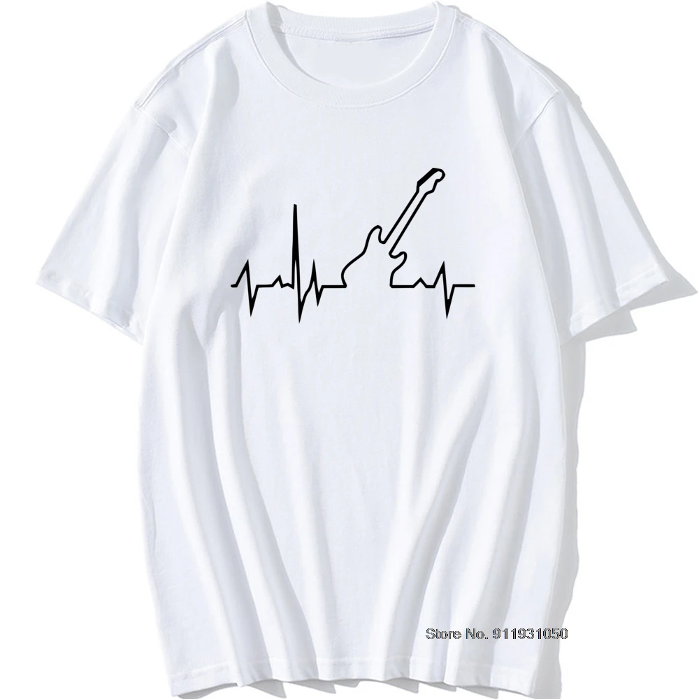 

Heartbeat Guitar T-shirt Novelty Print T-shirt Men's Hip Hop 100% Cotton O Neck Summer Comfort Funny Short Sleeve