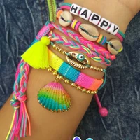 charms bohemian style bracelet sets lucky bangles women thread set bracelets rainbow braided handmade tassel bracelet wholesale