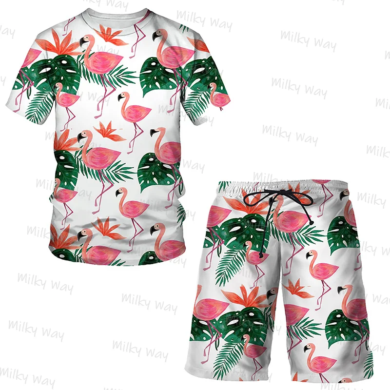 

Summer Men's Tracksuit Hawaiian Vacation Style Suit 2 Pieces T-Shirt Short Set Fashion Outfit Outdoor Clothing Casual Streetwear