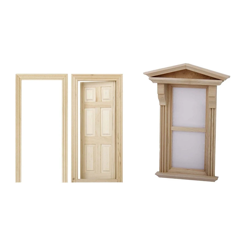 

1Pcs Miniature Wooden Window DIY Accessory For 1/12 Dollhouse & 1Pcs 1/12 Dollhouse Miniature 6 Panel Interior Wooden Door DIY W