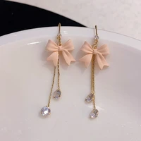 bow tassel earringscute bow knot tassel earringss925 silver needle long tassel zircon earringsjewelry for women and girls