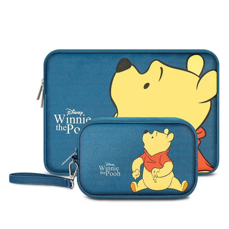 

New Disney Winnie The Pooh Laptop Bag & Power Pack 2Pcs Set PU Leather 13 14 In Notebook Bag Sleeve For Macbook Case Computer