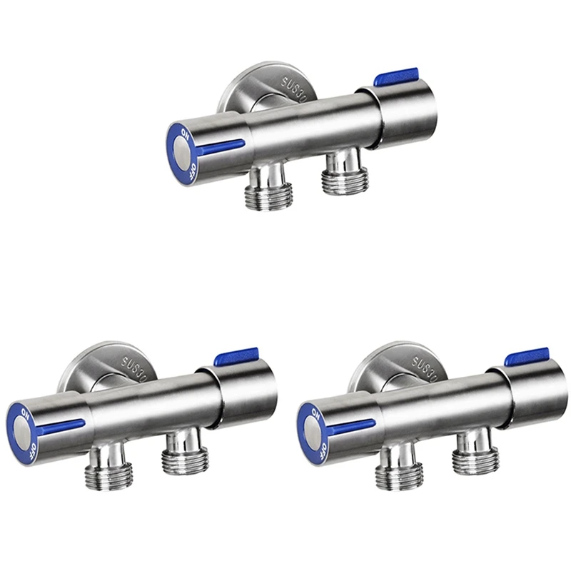 

3X G1/2 X 1/2 304 Stainless Steel One Into Two Three-Way Angle Valve, Double Handle Double Control Faucet
