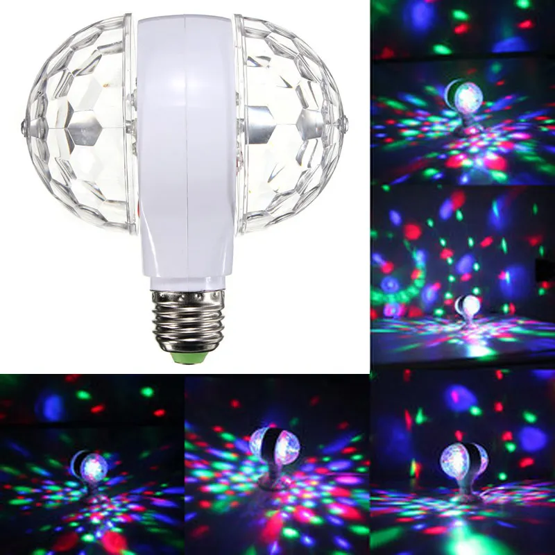 

6W E27 110v 220v RGB Crystal Stage Light Colorful Auto Rotating Magic Double Balls DJ Party Disco Effect Bulb Effect Lamp