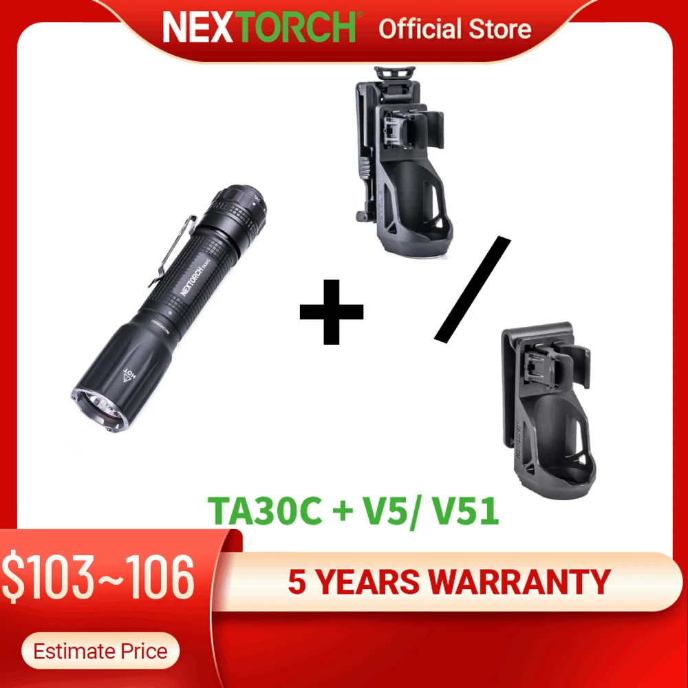 Nextorch TA30C Flashlight with Flashlight Case V51/ V5, 1600 Lumens Typec Rechargeable IPX8 Waterproof Tactical Duty Torch Light