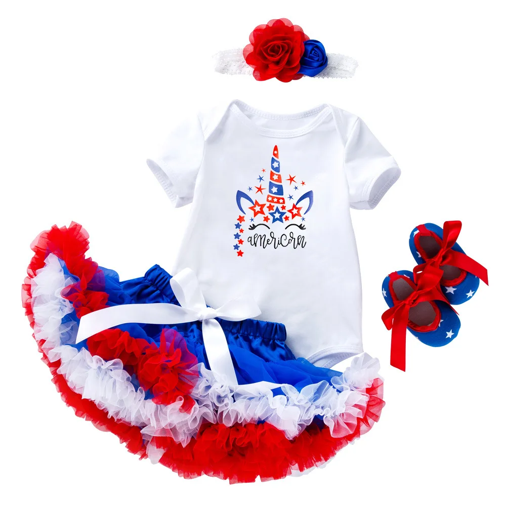 

Baby Girl Clothe Independence Day One-piece Bodyuit Romper Outfit Tutu kirt with hoe Birthday Outfit Baby