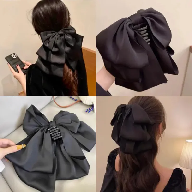 

Black women double-sided bow clip shark clip large high-end sense plate hair clip back of the head headdress hair accessories
