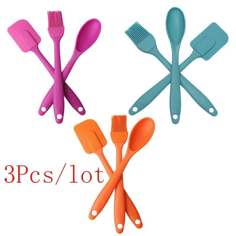 

3Pcs Creativity Kitchen Baking Tools Set Silicone Spatula Scraper Brush Spoon Gadget Accessories